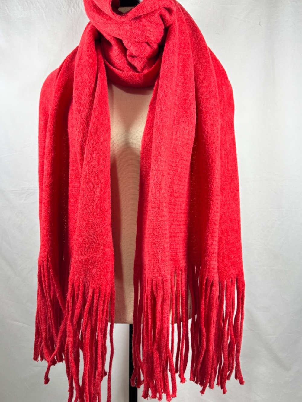 Anthropologie Red Oversized Scarf Soft Chunky Fringe